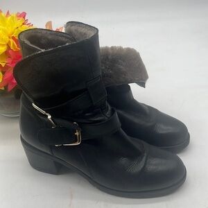 Heyraud Black shin high leather boots with faux fur lining EU Size 39 BAB4114C